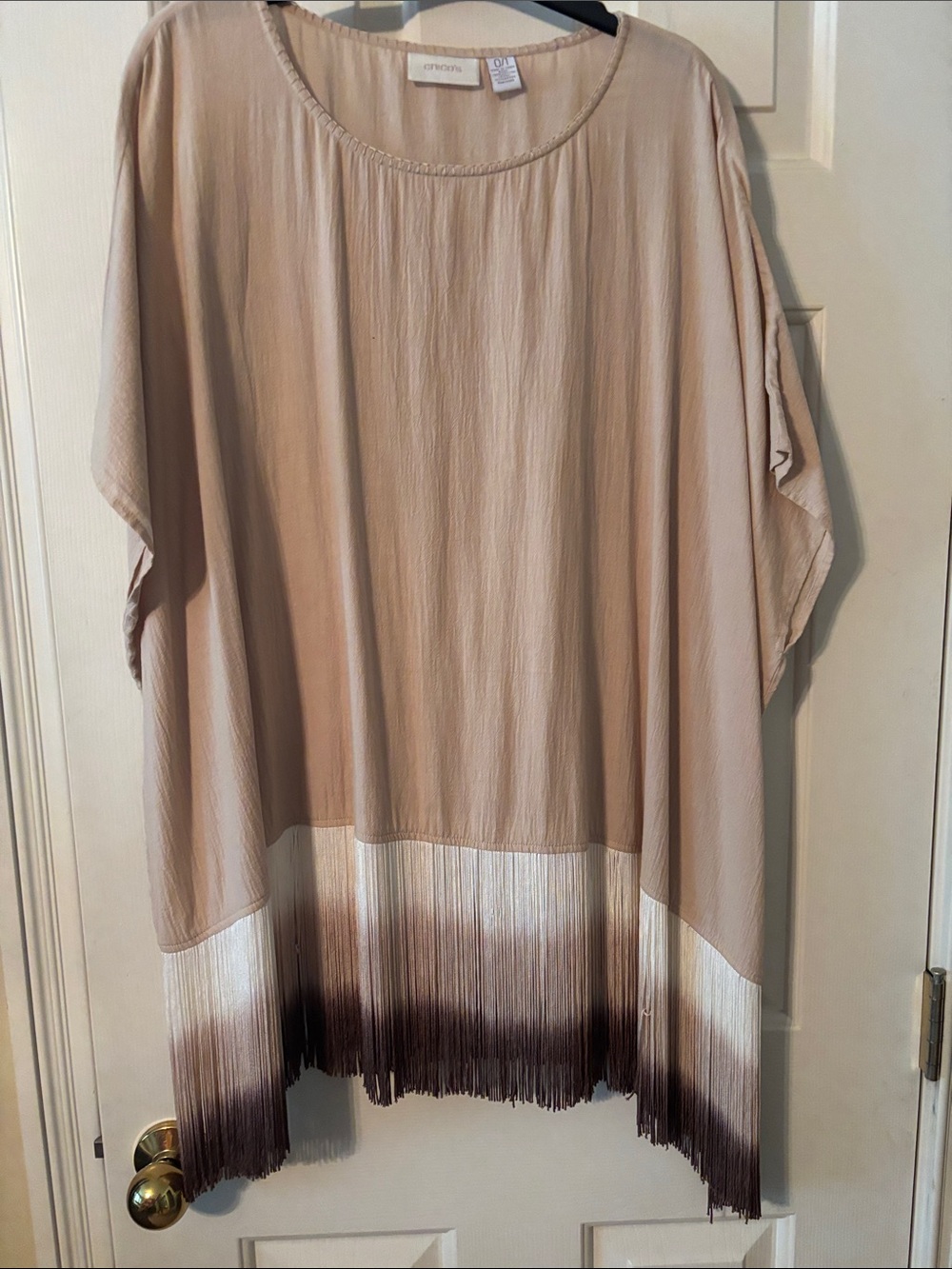 Chicos  Taupe Ombre Fringe Short Sleeve Top